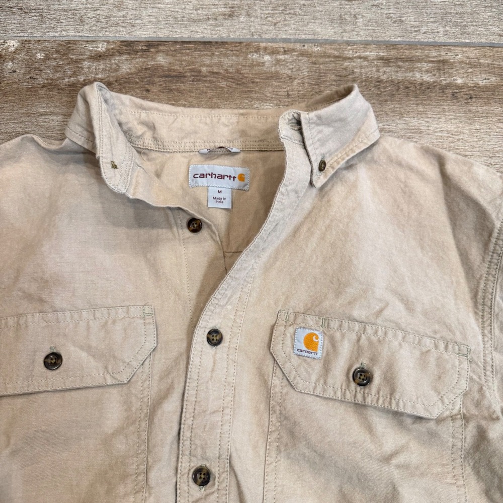 Carhartt Mens Tan Short Sleeve Button Down Work Shirt Size Medium Gorpcore Vibe - Picture 3 of 5